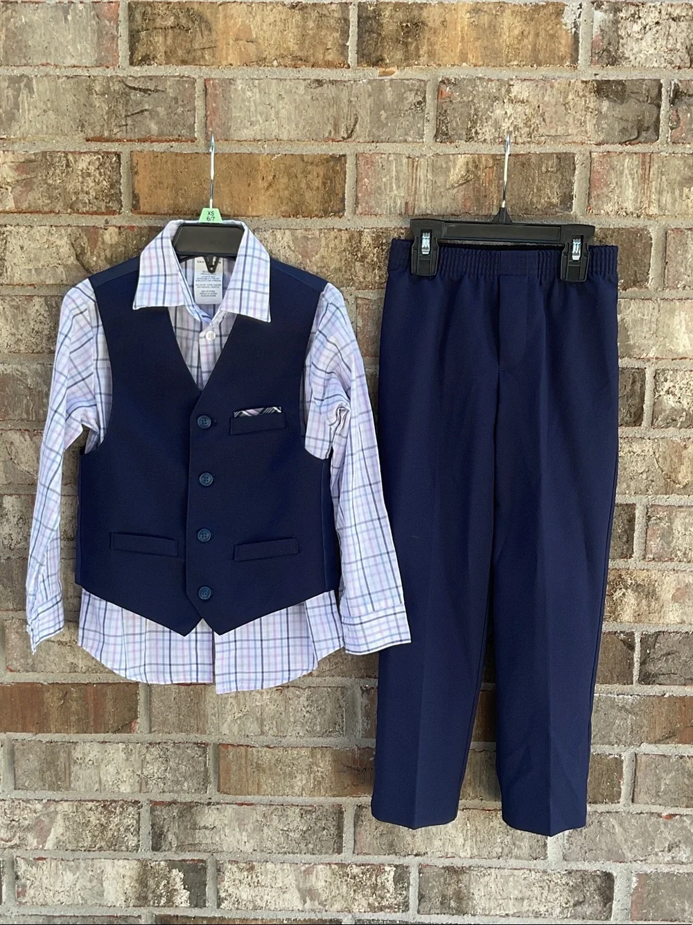 Take 50% OFF- Van Heusen 3pcsBoys Navy Vest & Pants Set with Plaid Shirt, Size-6